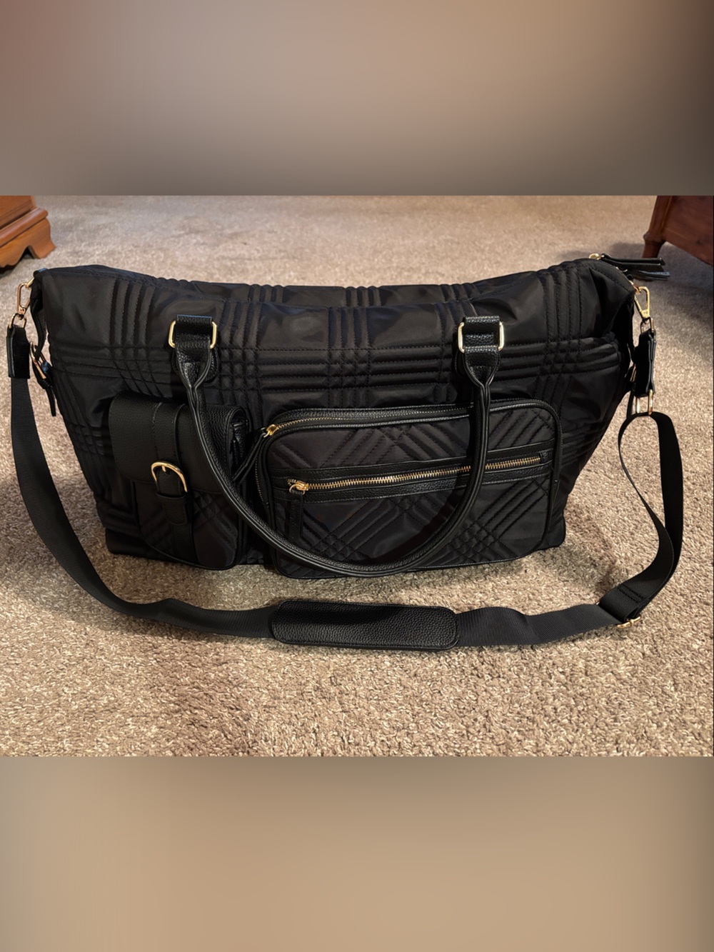 Tommy Bahama Quilted Weekender with Gold Hardware